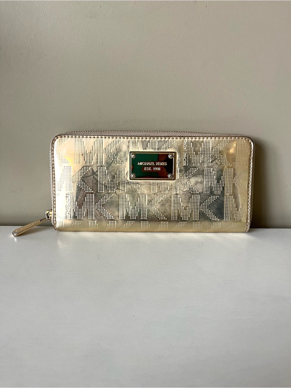 Michael Kors Jet Set Metallic Gold Monogram Continental Wallet